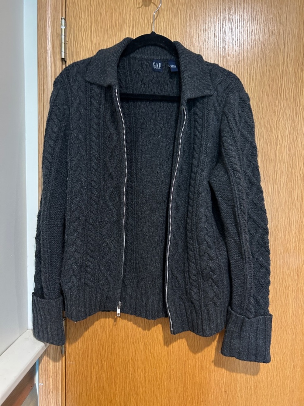 GAP Dark Charcoal Cable-Knit Zip Cardigan